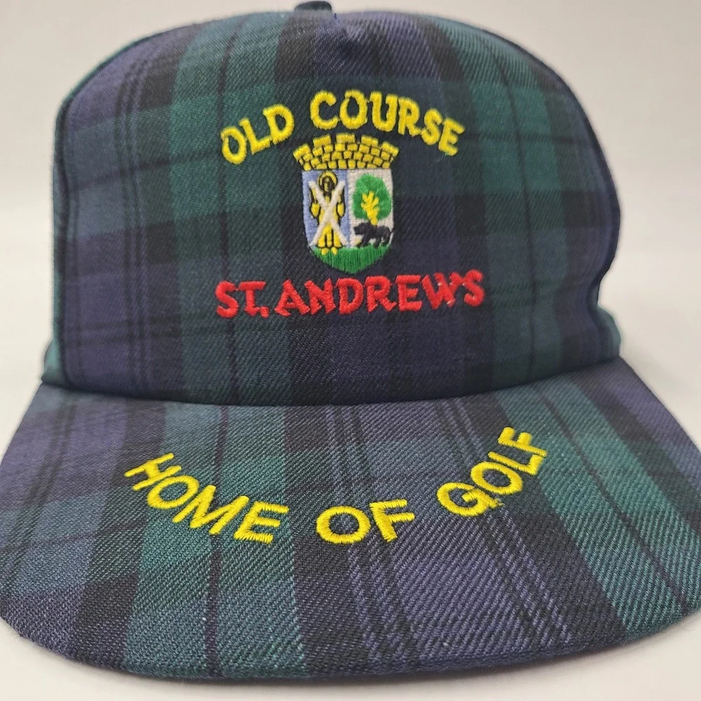 Vintage Old Course St Andrews Hat Snapback Blue Green Plaid Golf Scotland Men